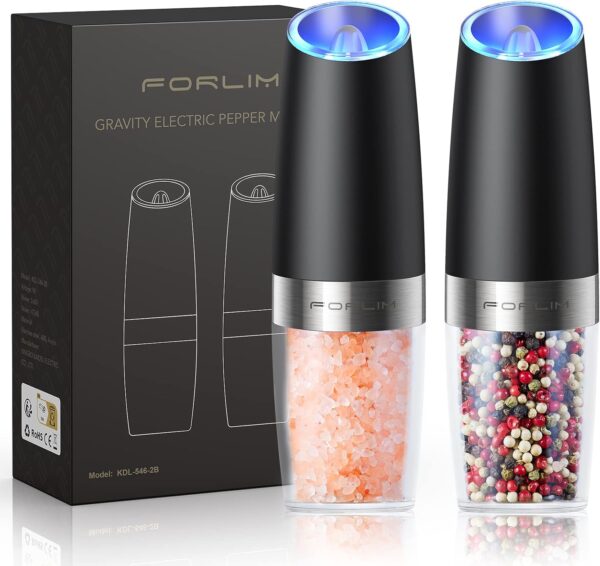 FORLIM Gravity Electric Salt and Pepper Grinder Set, Automatic Pepper Grinder Shakers Mill