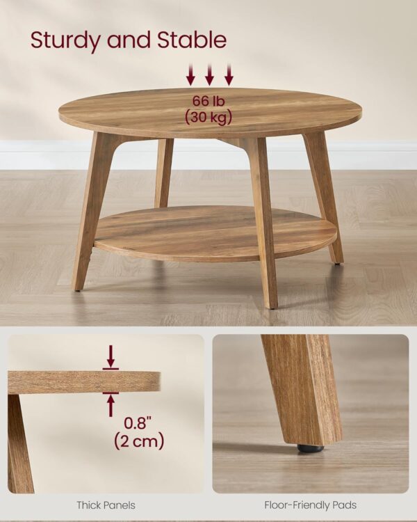 VASAGLE Round Coffee Table with Storage - Image 3