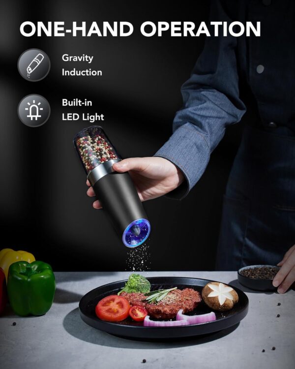 FORLIM Gravity Electric Salt and Pepper Grinder Set, Automatic Pepper Grinder Shakers Mill - Image 3