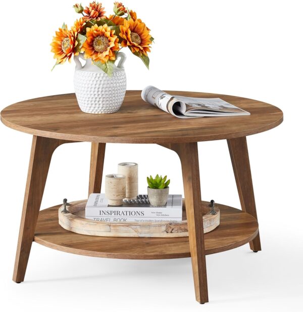 VASAGLE Round Coffee Table with Storage